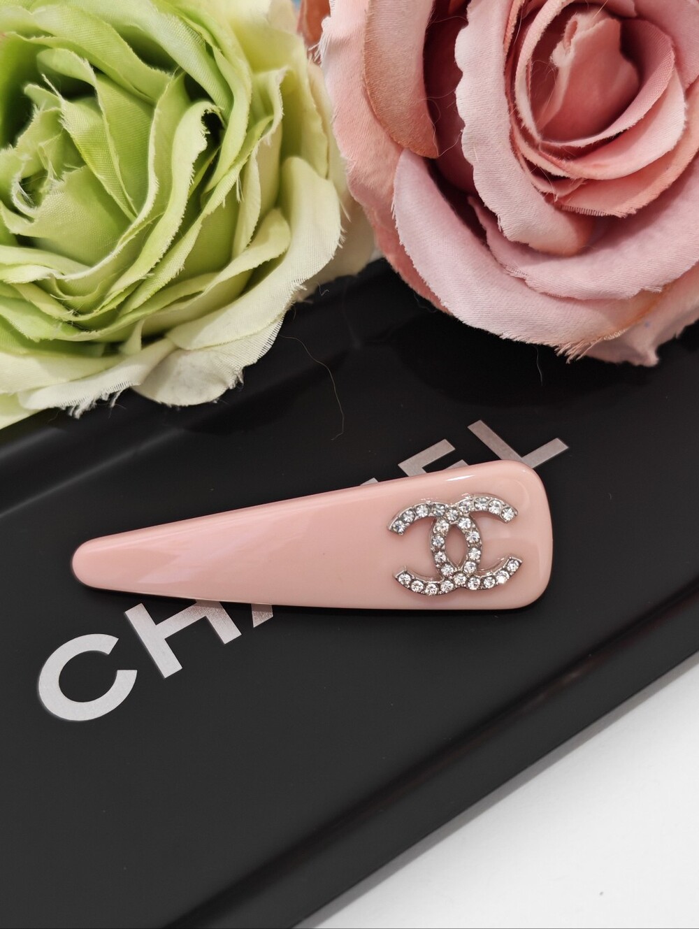 Pink Crystal CC Logo Hair Clip